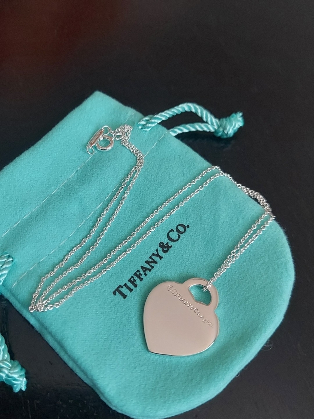 Tiffany & Co. Silver Heart Tag Necklace with Tiffany Blue Pouch - Picture 4 of 5